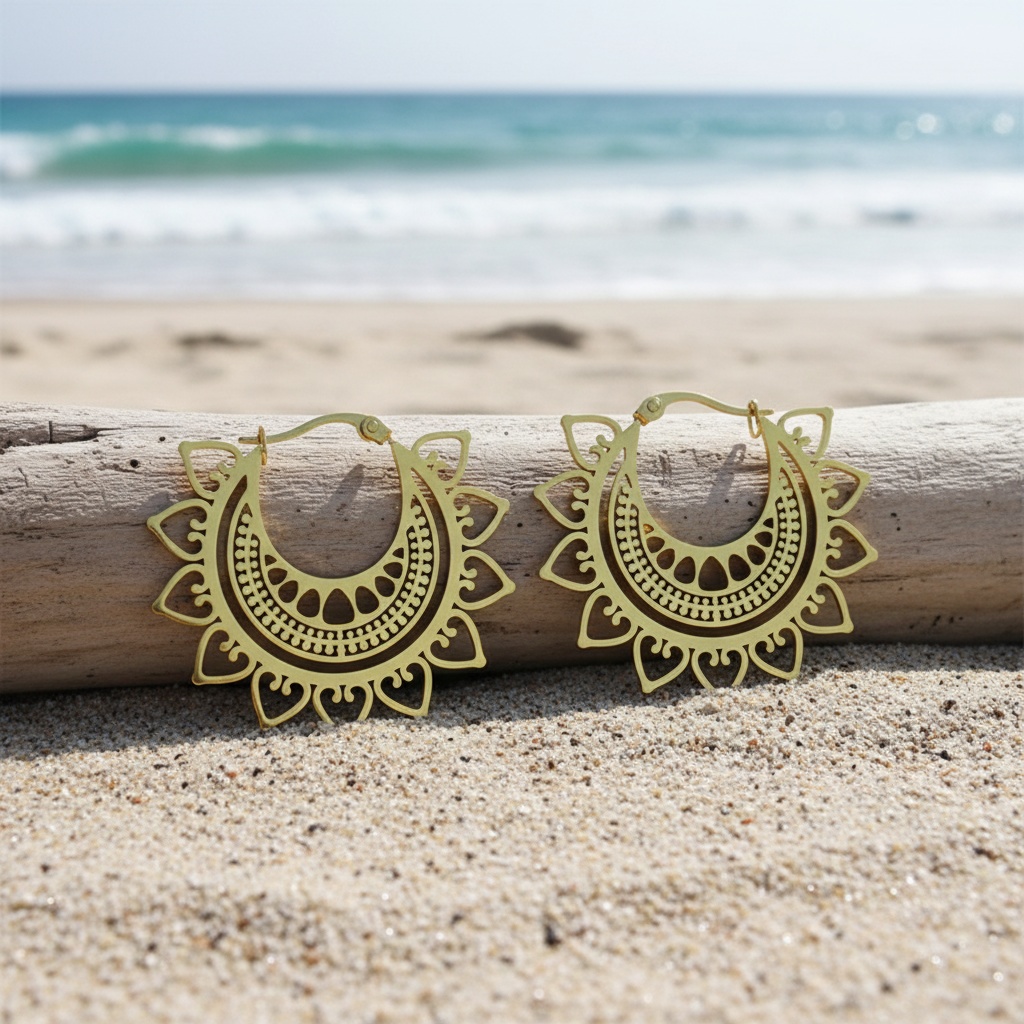 Women's Boho-Chic Golden Lotus Mandala Hoop Earrings